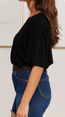 MOMA Chic Black Short - Sleeve Top: Elevate Your Casual Look Instantly