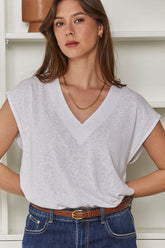MOMA White V - Neck Sleeveless Top | Effortless Casual Chic