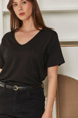 MOMA Black V - Neck Tee | Effortless Minimalist Style for Everyday