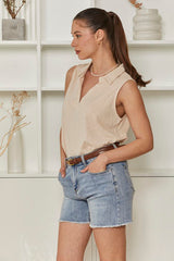 MOMA Summer Essential | Beige Sleeveless Polo Garment