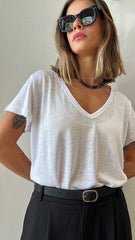 MOMA Relaxed Fit V - Neck Top | White, Timeless Casual Elegance