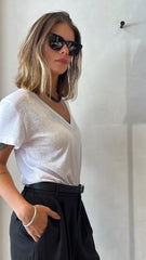 MOMA Relaxed Fit V - Neck Top | White, Timeless Casual Elegance