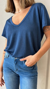 MOMA Essential Navy Top | V - Neck Design for Versatile Looks