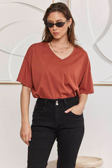 MOMA Rust - Colored V - Neck Tee | Effortless Casual Chic for Daily Looks