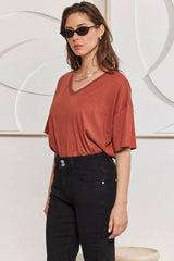 MOMA Rust - Colored V - Neck Tee | Effortless Casual Chic for Daily Looks