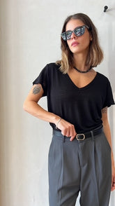 MOMA Relaxed Fit V - Neck Top | Black, Timeless & Stylish
