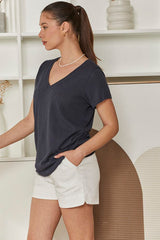 MOMA Casual V - Neck Shirt | Navy Blue for Easy - going Days