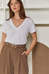 MOMA White V - Neck Tee | Minimalist Design, Max Versatility