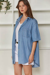 MOMA Light Denim Short - Sleeve Shirt | Effortless Casual Layered Style
