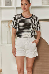 MOMA Black & White Striped Crew - Neck Tee | Effortless Nautical Chic