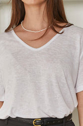 MOMA Relaxed Fit V - Neck Top | White, Timeless & Airy