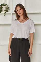 MOMA Relaxed Fit V - Neck Top | White, Timeless & Airy