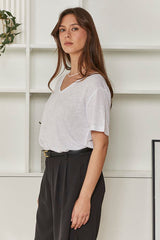 MOMA Relaxed Fit V - Neck Top | White, Timeless & Airy