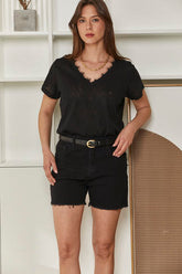 MOMA Casual V - Neck Shirt | Black & Lace for Easy - going Elegance