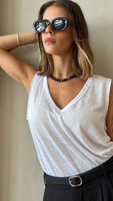 MOMA Relaxed Fit V - Neck Tank | White, Breezy & Stylish