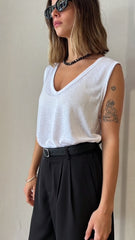 MOMA Relaxed Fit V - Neck Tank | White, Breezy & Stylish