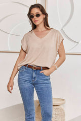 MOMA Beige V - Neck Tee | Minimalist Design, Max Versatility