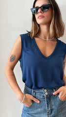 MOMA Blue V - Neck Tank | Blend of Comfort and Timeless Charm