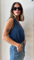 MOMA Blue V - Neck Tank | Blend of Comfort and Timeless Charm