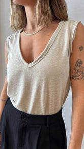 MOMA Beige V - Neck Tank | Minimalist Design, Max Versatility