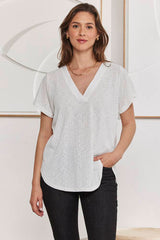 MOMA White V - Neck Tee | Minimalist Design, Max Versatility