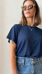 MOMA Navy Crew - Neck Tee | Blend of Comfort and Subtle Detailing