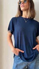 MOMA Navy Crew - Neck Tee | Blend of Comfort and Subtle Detailing