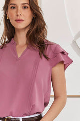 MOMA Relaxed Fit V - Neck Top | Mauve, Timeless & Elegant