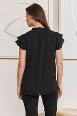 MOMA Black Ruffled Sleeve V - Neck Blouse | Effortless Sophisticated Chic