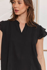 MOMA Black Ruffled Sleeve V - Neck Blouse | Effortless Sophisticated Chic