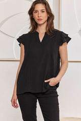 MOMA Black Ruffled Sleeve V - Neck Blouse | Effortless Sophisticated Chic