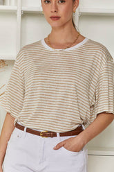MOMA Wardrobe Essential | Beige Striped Crew - Neck Oversized Tee