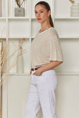 MOMA Wardrobe Essential | Beige Striped Crew - Neck Oversized Tee
