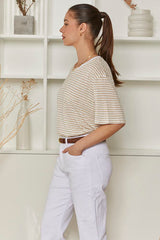 MOMA Wardrobe Essential | Beige Striped Crew - Neck Oversized Tee