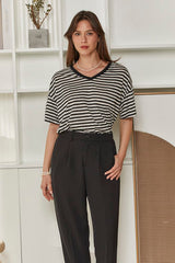 MOMA Wardrobe Essential | Striped V - Neck Oversized Tee