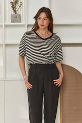 MOMA Wardrobe Essential | Striped V - Neck Oversized Tee