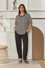 MOMA Wardrobe Essential | Striped V - Neck Oversized Tee