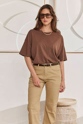 MOMA Brown Crew - Neck Oversized Tee | Effortless Casual Elegance