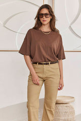 MOMA Brown Crew - Neck Oversized Tee | Effortless Casual Elegance