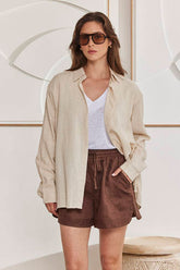 MOMA Beige Linen Shirt | Blend of Comfort and Textured Detailing