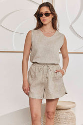 MOMA Beige Linen Sleeveless Top | Effortless Casual Elegance