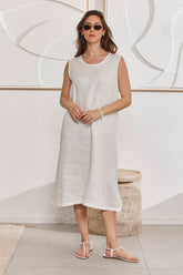MOMA Wardrobe Essential | White Linen Sleeveless Midi Dress