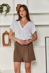 MOMA White Linen V - Neck Tee | Effortless Casual Chic