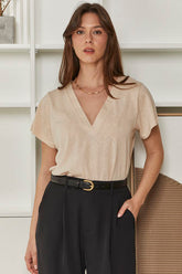 MOMA Relaxed Fit V - Neck Top | Beige, Timeless & Versatile