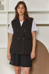 MOMA Black Double - Breasted Vest | Effortless Chic Layering