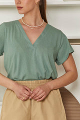 MOMA Wardrobe Essential | Sage Green V - Neck Tee