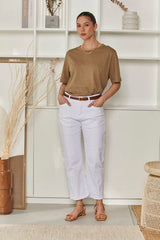 MOMA Relaxed Fit Crew Neck Top | Khaki, Timeless & Versatile