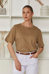 MOMA Relaxed Fit Crew Neck Top | Khaki, Timeless & Versatile