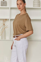 MOMA Relaxed Fit Crew Neck Top | Khaki, Timeless & Versatile