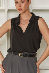 MOMA Relaxed Fit Sleeveless Polo | Black, Timeless & Versatile